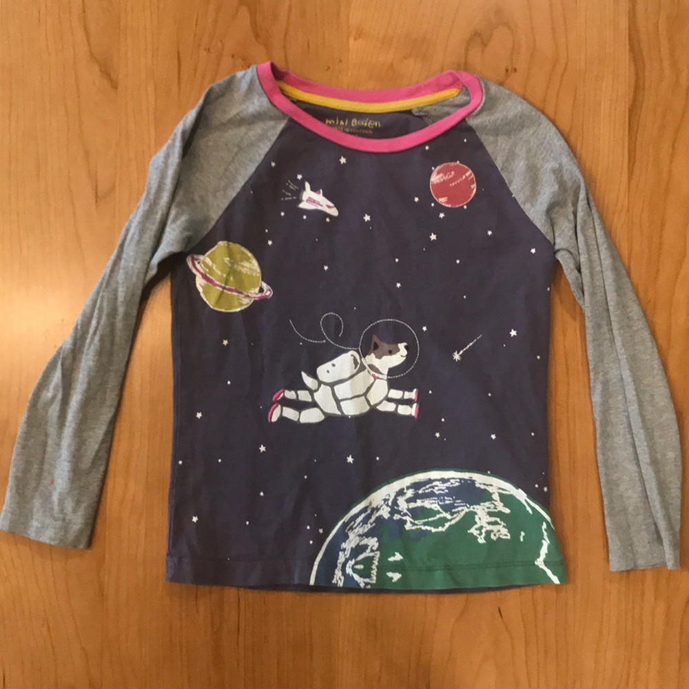 EUC Mini Boden Dog in Space long sleeve shirt, 6-7